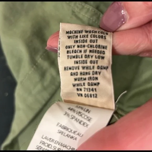 L.L. Bean Women olive green linen blend button down cinch waist jacket sz XL - Picture 8 of 9